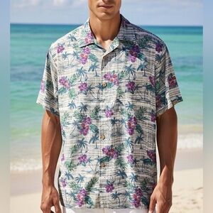 Tommy Bahama Coconut Point Hawaiian Floral Men's Shirt Large Tencel Blend